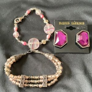 Silverfox Costume Jewelry, Purple Clip Earrings ,2 Vintage Bracelets, Beautiful